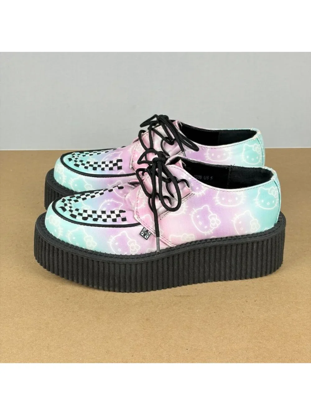T.U.K. Hello Kitty Platform Creeper Womens 5 Blue Pink All Over Print Shoes